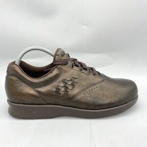 SAS Womens 9W Wide Free Time Sneaker Bronze Leather Lace Up Comfort Walking Shoe